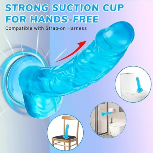 قضيب اصطناعي أزرق واقعي بطول 7 بوصات مزود بكأس شفط قوي